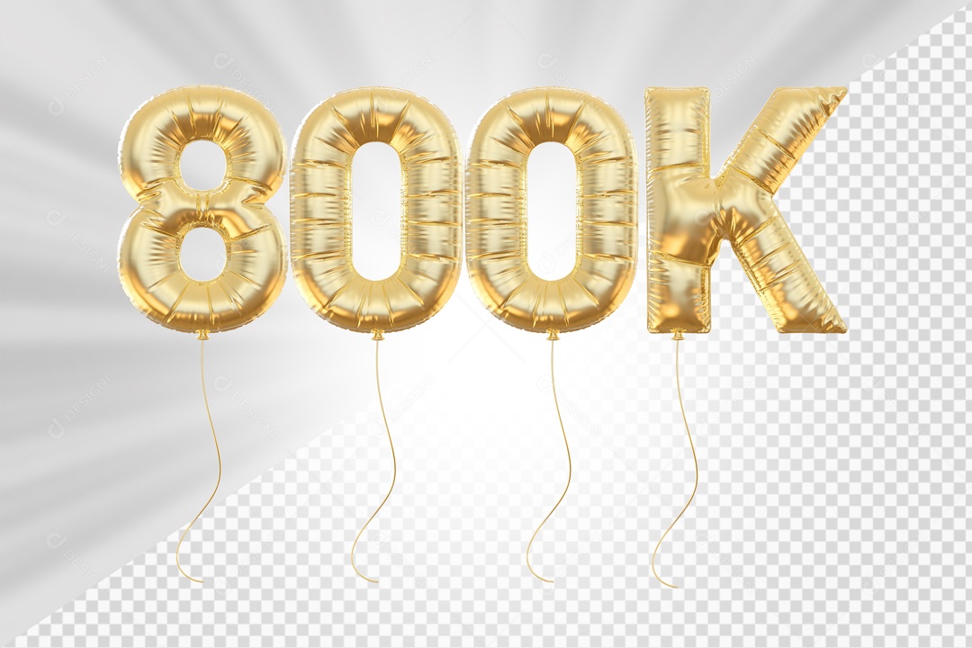 Balão 800K de Seguidores Dourado Elemento 3D para Composição PSD