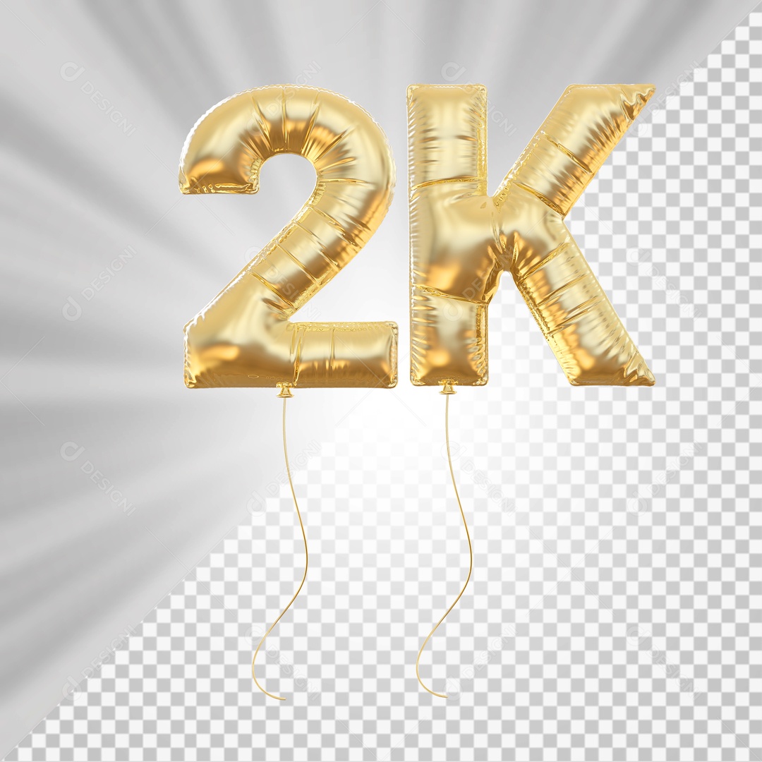 Balão 2K de Seguidores Elemento 3D Dourado para Composição PSD