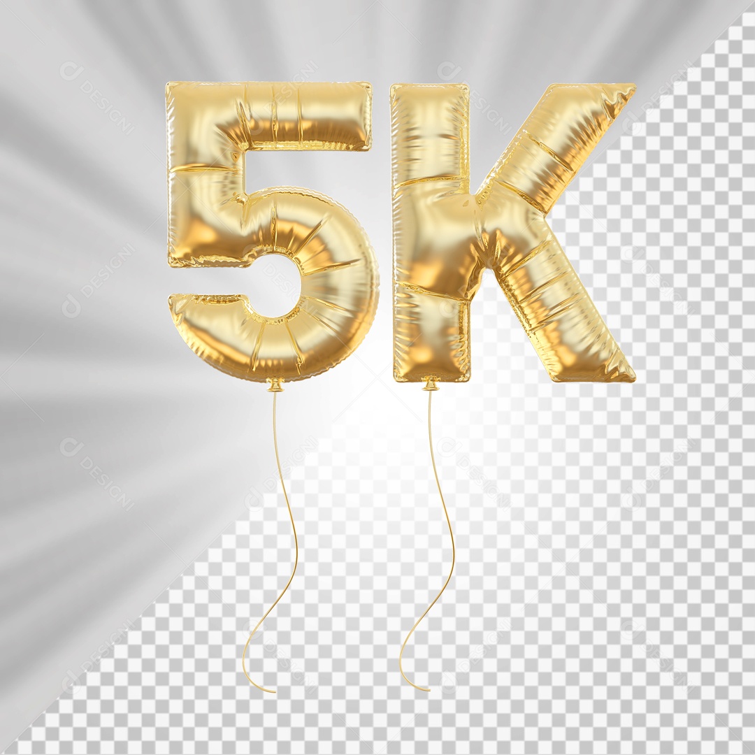 Balão 5K de Seguidores Dourado Elemento 3D para Composição PSD