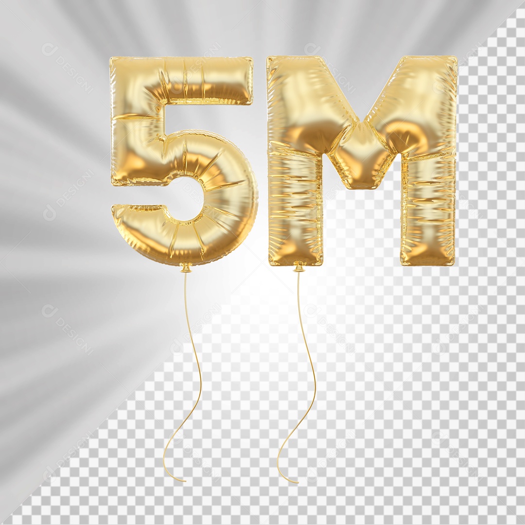 Balão 5M de Seguidores Dourado Elemento 3D para Composição PSD