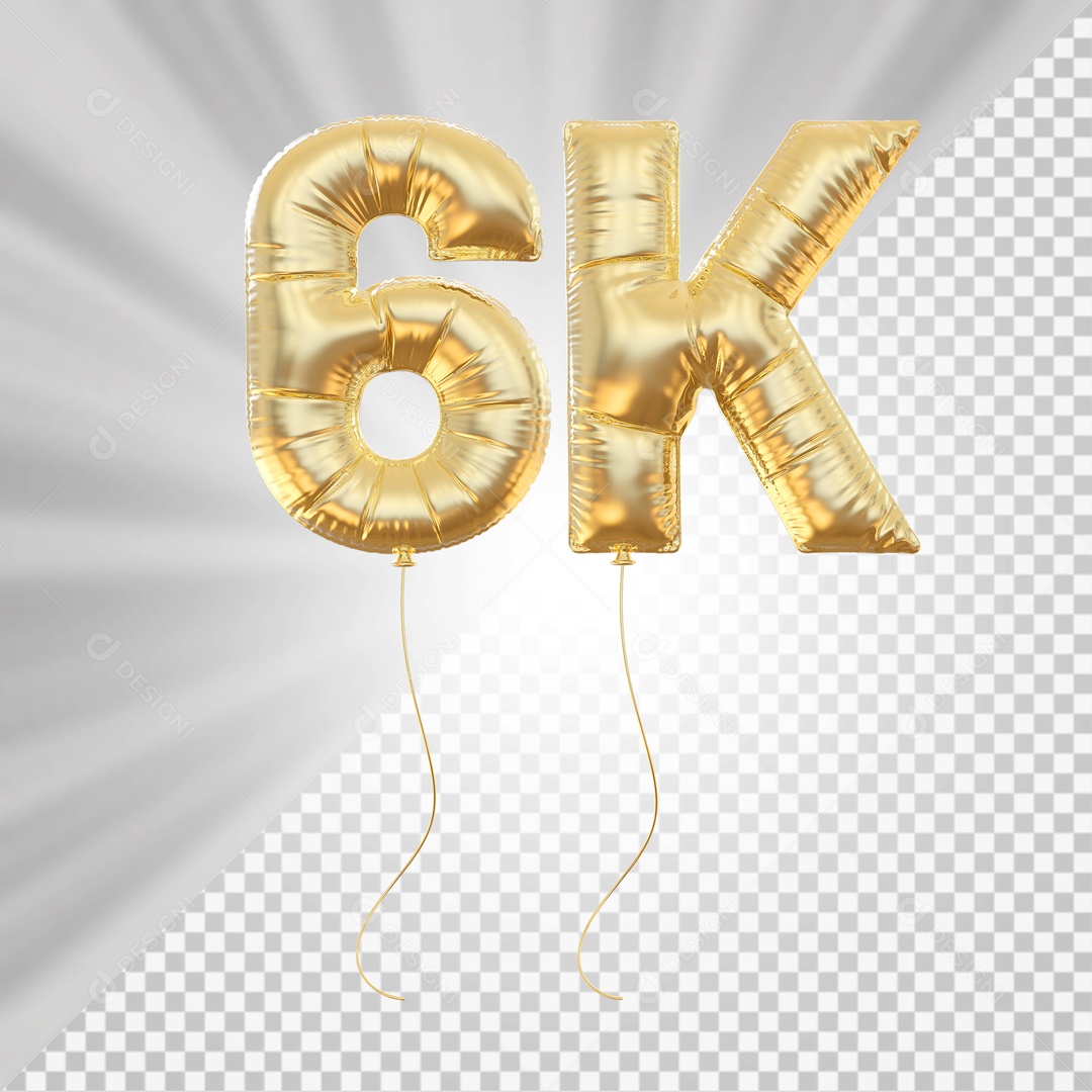 Balão 6K de Seguidores Dourado Elemento 3D para Composição PSD