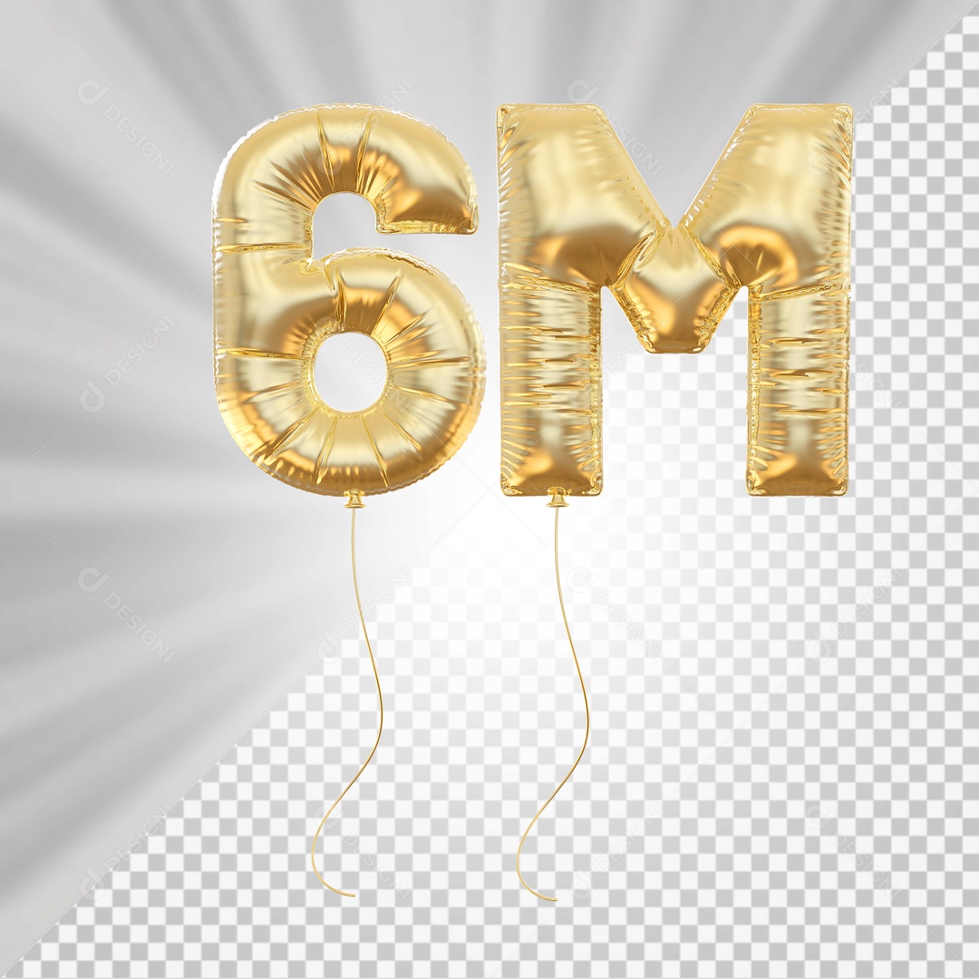 Balão 6M de Seguidores Dourado Elemento 3D para Composição PSD