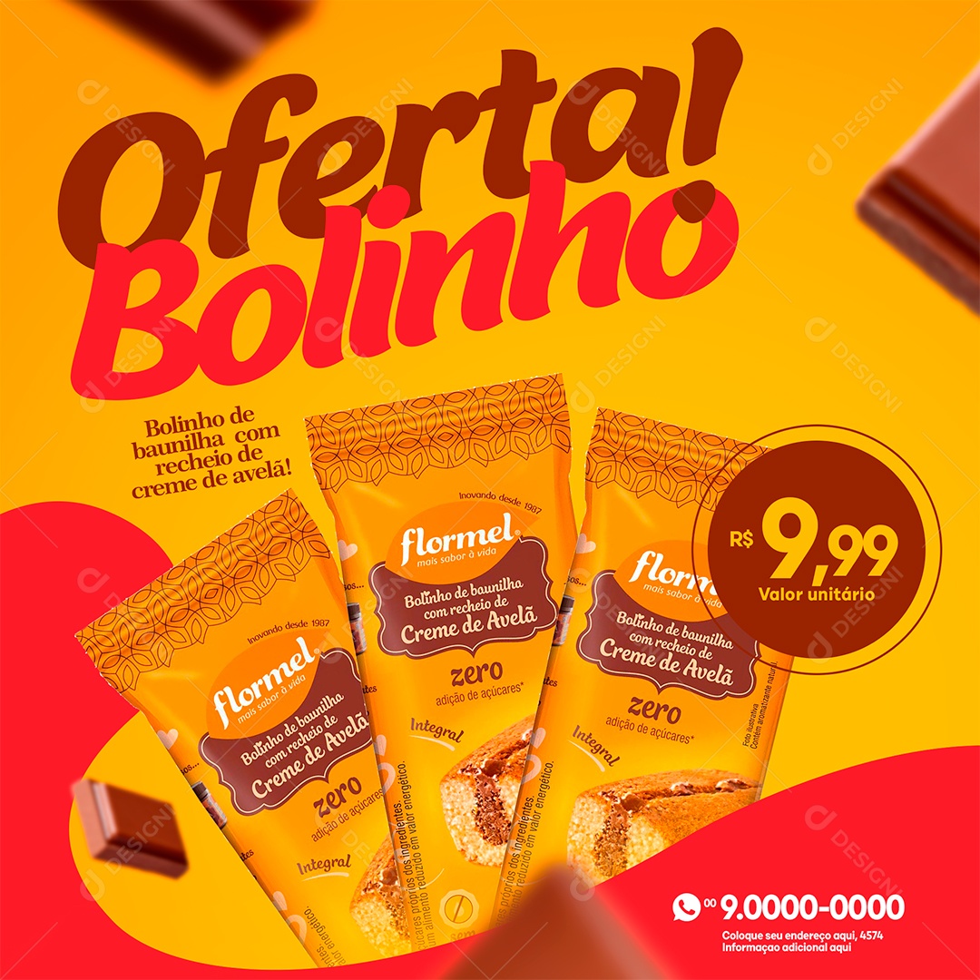 Social Media Bolinho Int Baunilha Recheio Avela Flormel Zero Açúcar PSD Editável