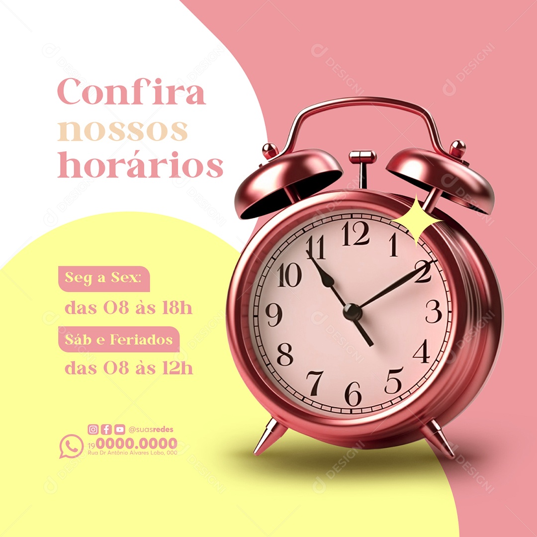 Clínica de Estética Confira nossos horários Social Media PSD Editável