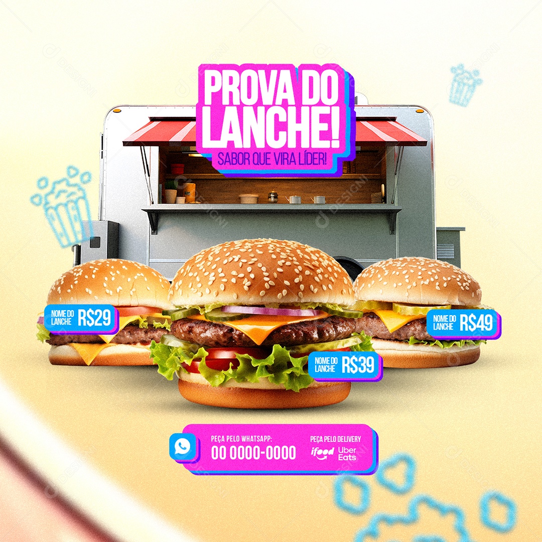 Lanchonete Trailer Prova Do Lanche Sabor Que Vira Líder Burgers Social Media PSD Editável