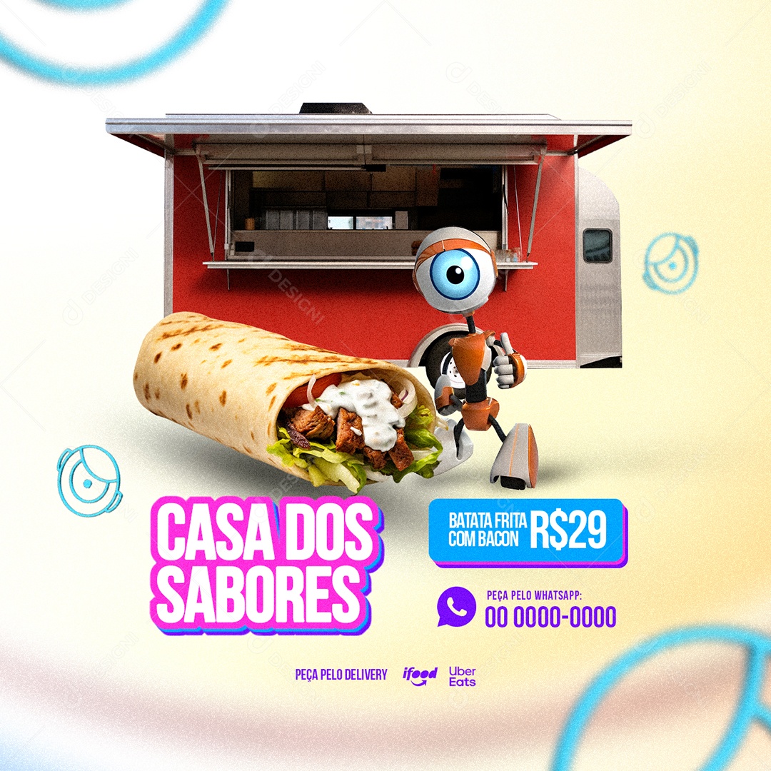 Lanchonete Trailer Shawarma Casa Dos Sabores Social Media PSD Editável