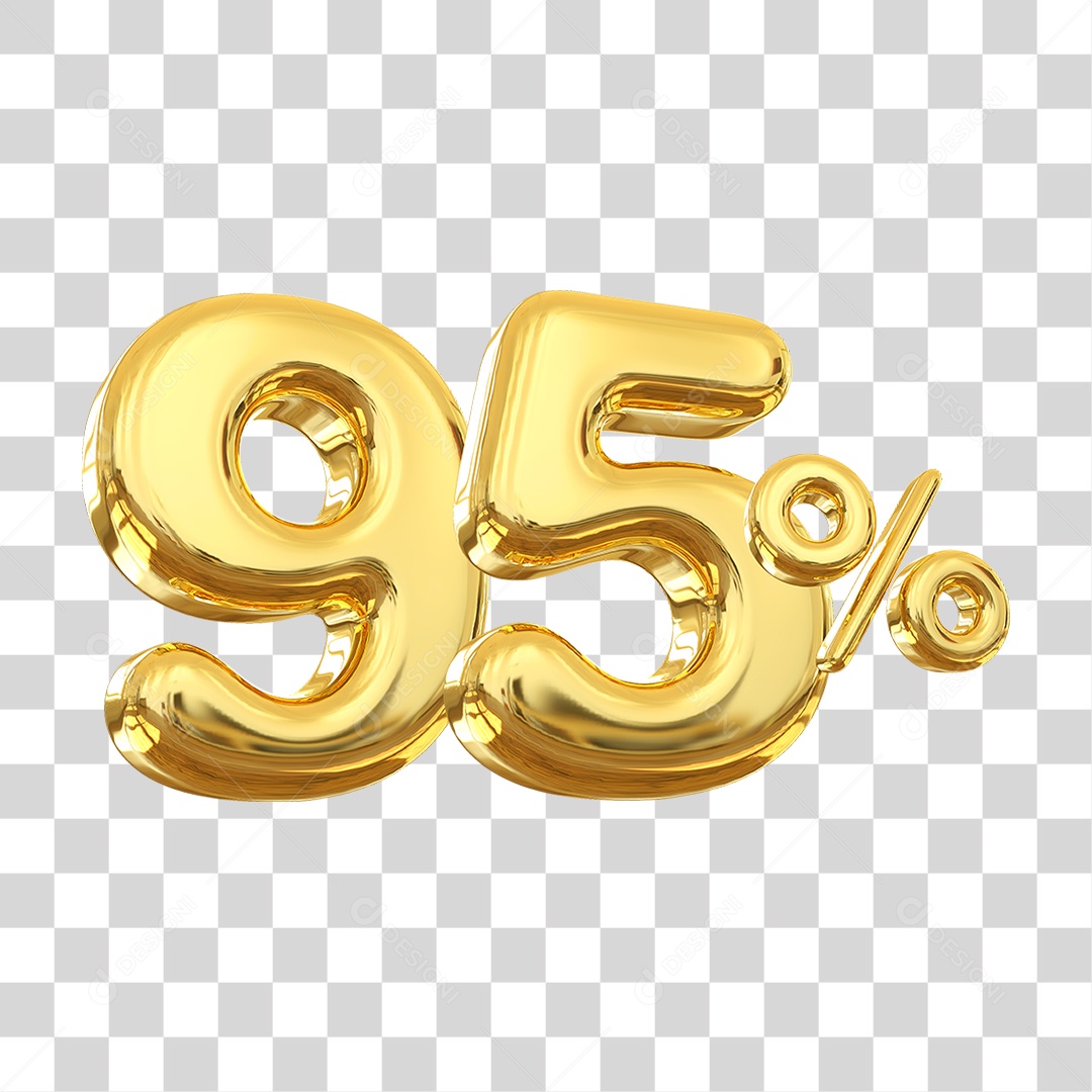 Número 95% Decorativo em Estilo Dourado 3D Formato PNG Transparente