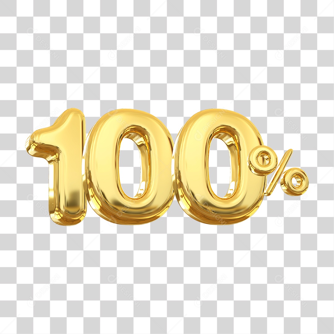Número 100% Decorativo em Estilo Dourado 3D Formato PNG Transparente