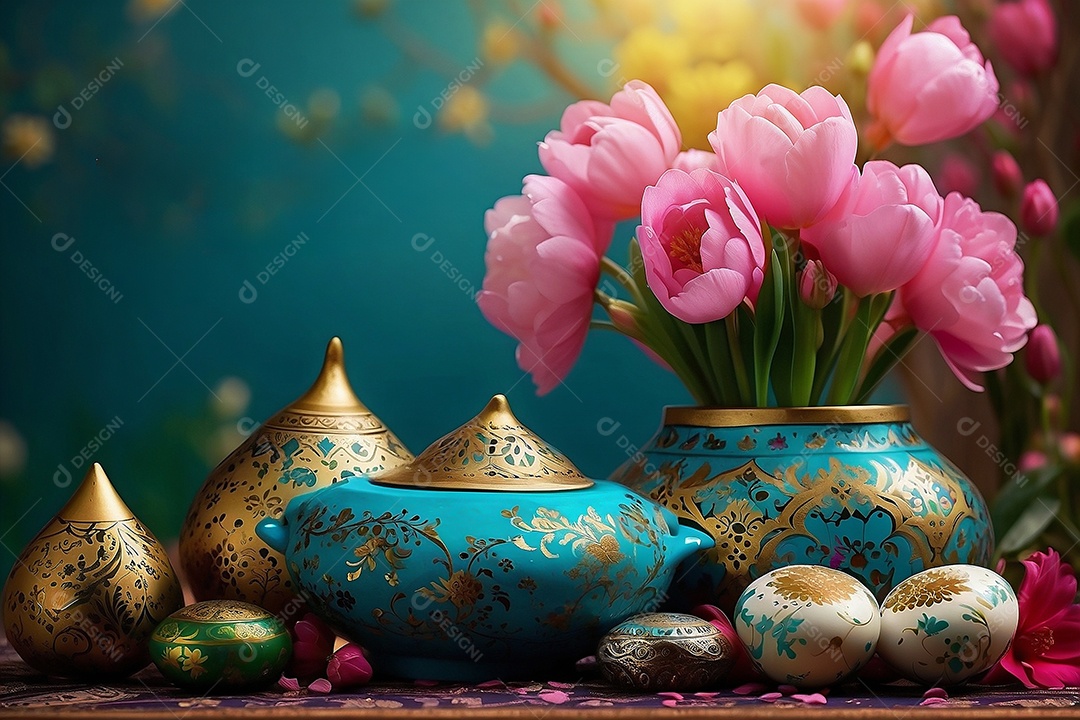 Dia Internacional de Nowruz com flores da primavera