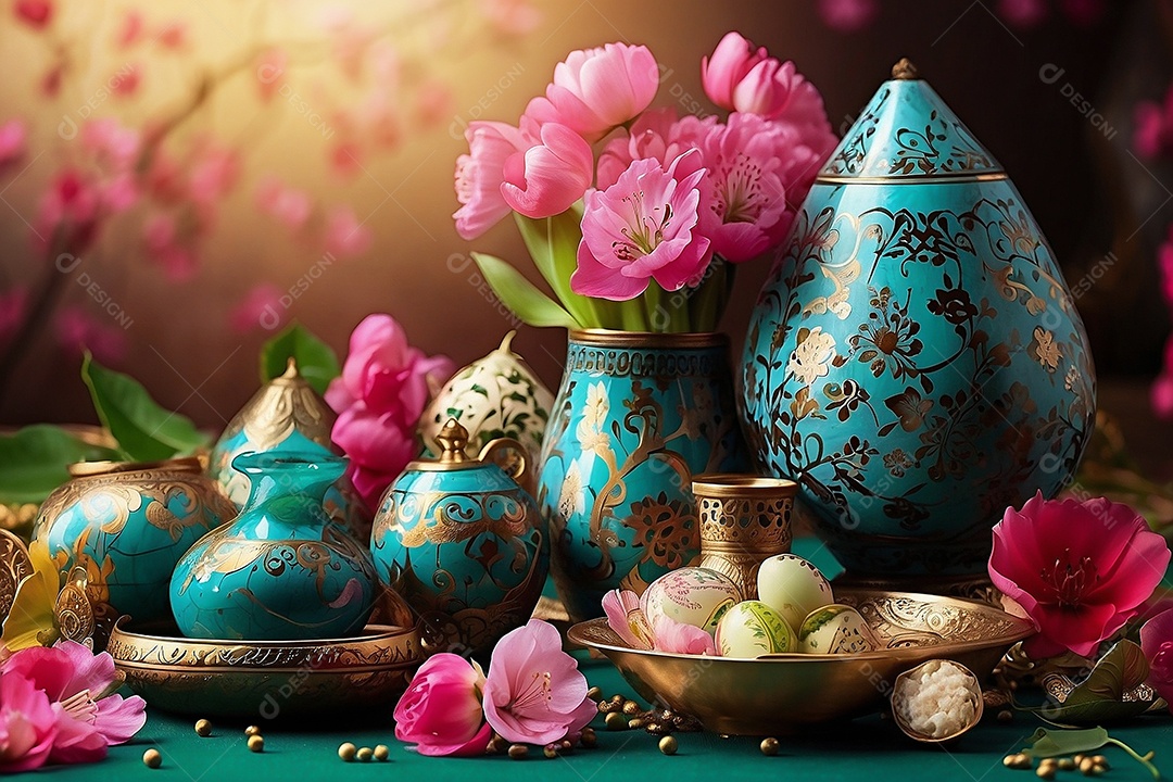 Dia Internacional de Nowruz com flores da primavera