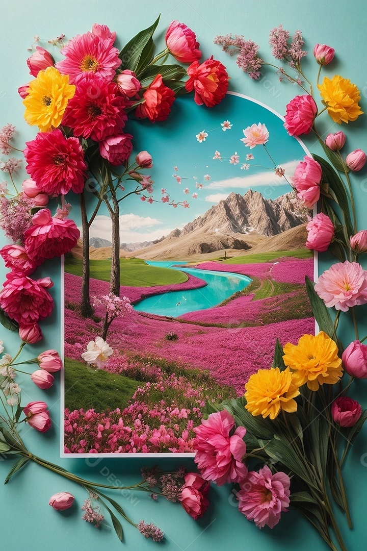 Quadro de paisagem flores de primavera