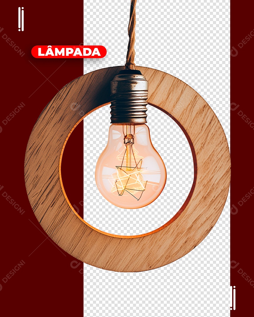 3D Wooden Circle Lamp Element for PSD Composition