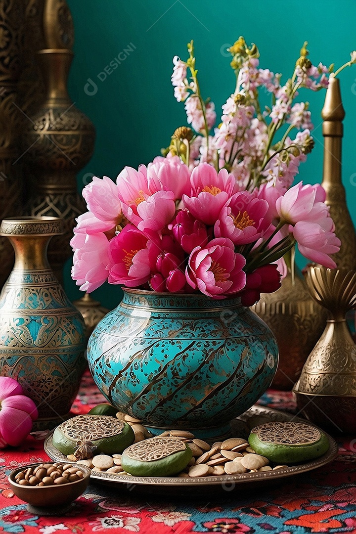 Vasos com flores sobre à mesa