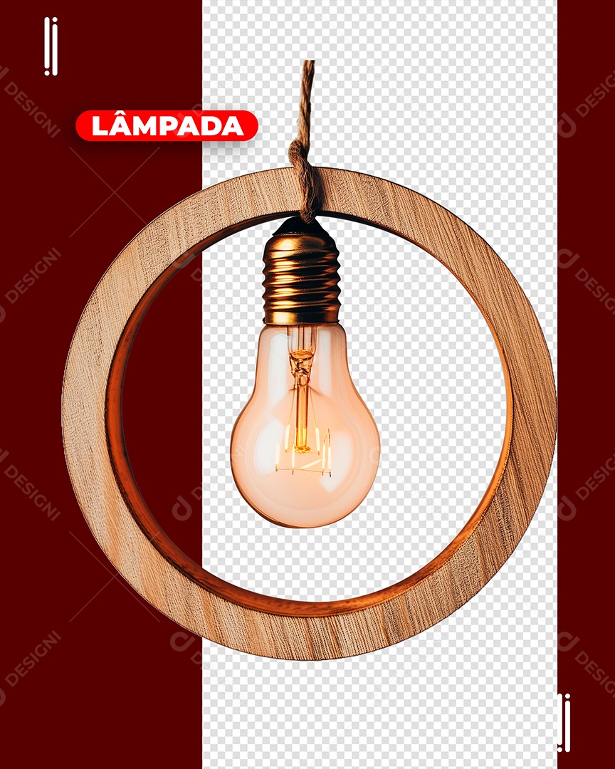 3D Wooden Circle Lamp Element for PSD Composition