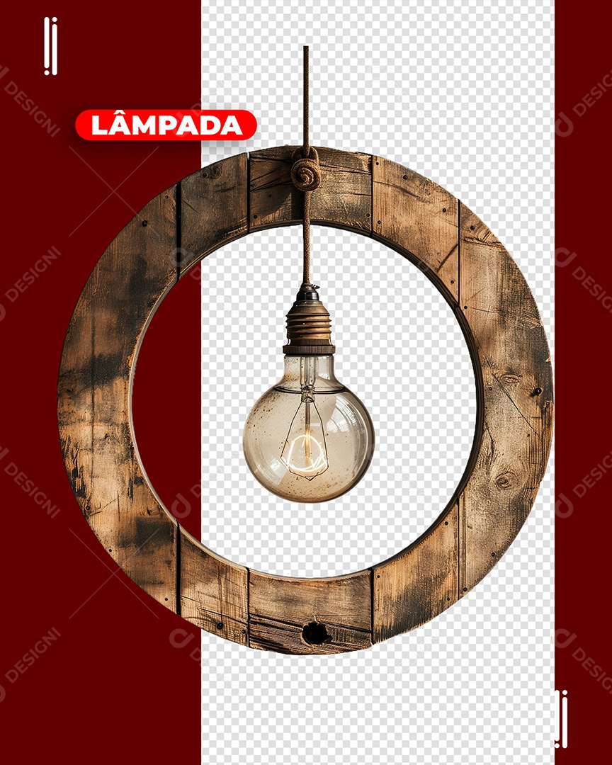 Elemento 3D Círculo de Madeira Lâmpada para Composição PSD