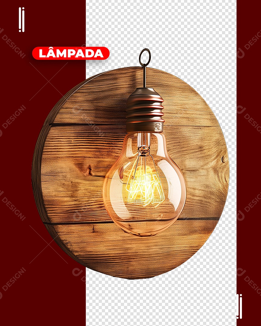 Elemento 3D Círculo de Madeira Lâmpada para Composição PSD