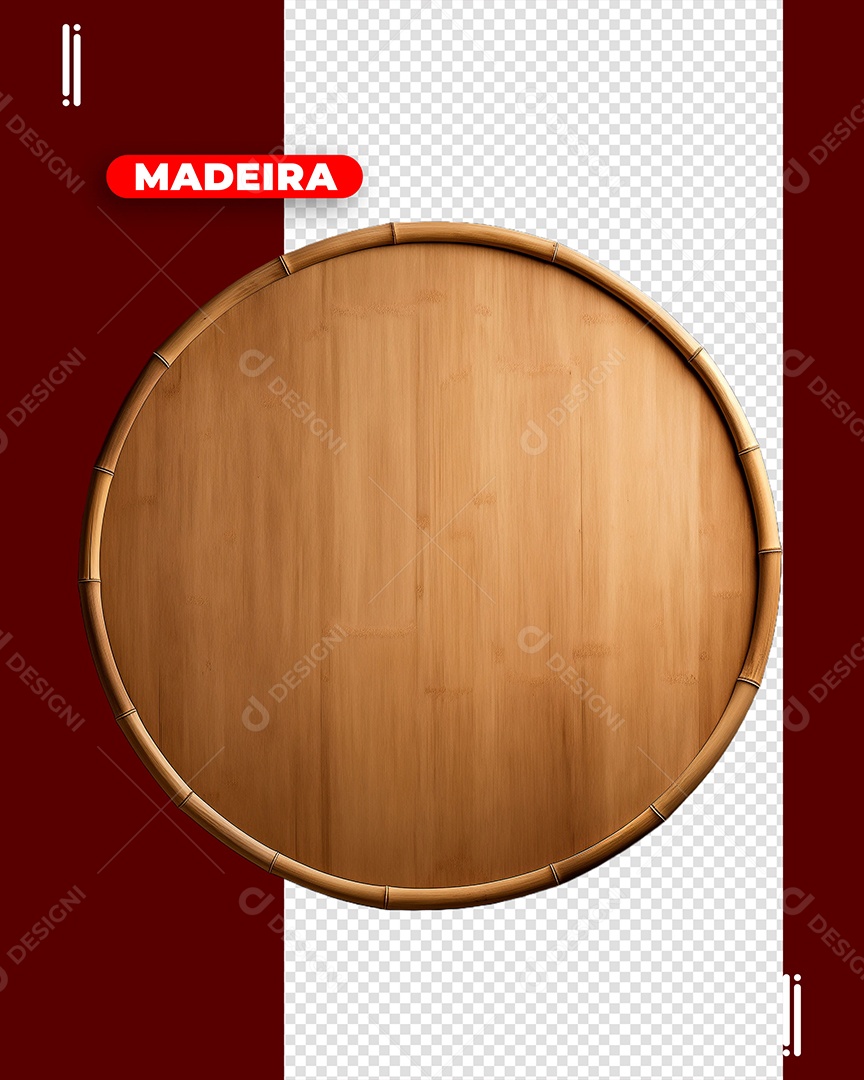 Círculo de Madeira Elemento 3D para Composição PSD