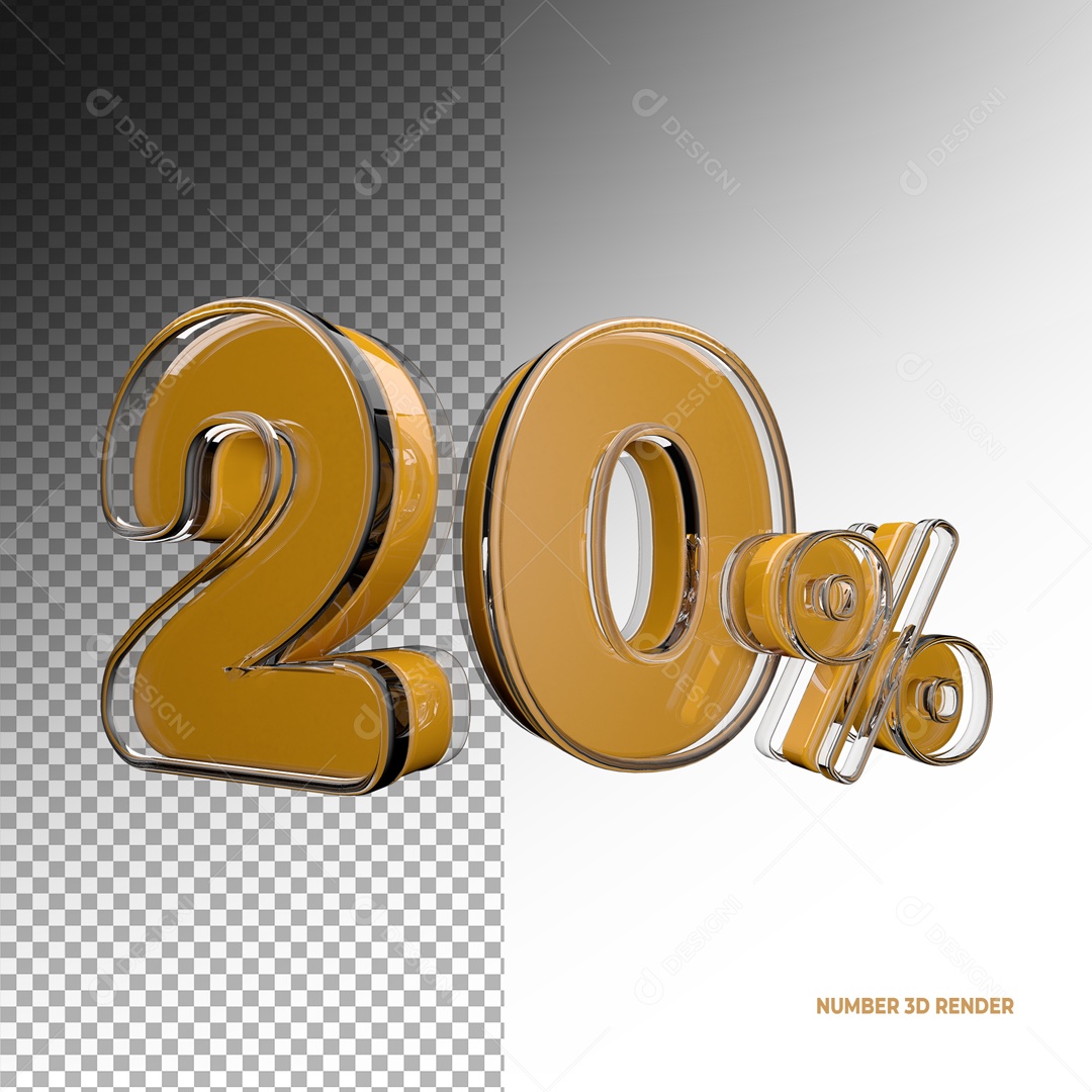 Número 3D 20% Porcento para Composição PSD