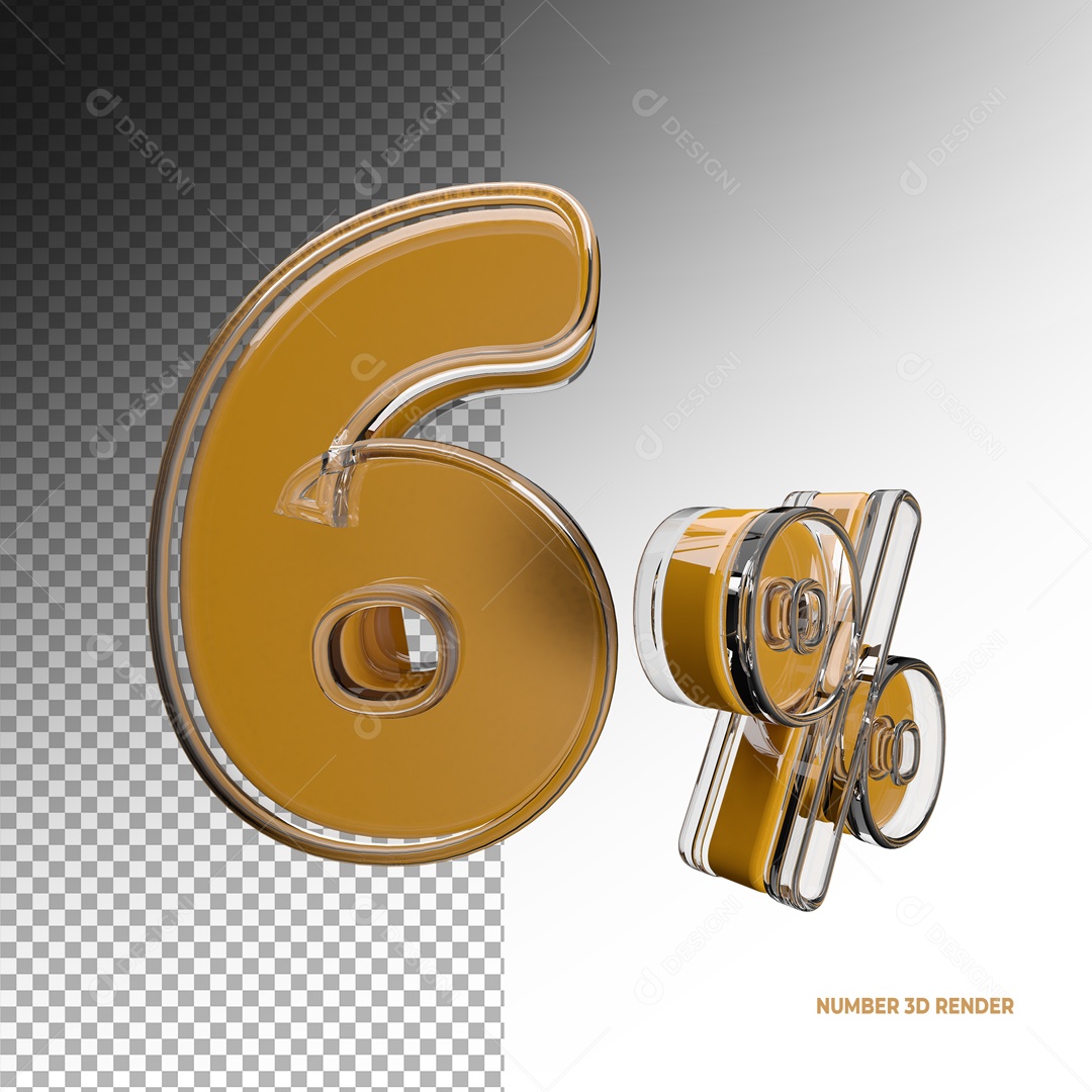 Número 3D 6% Porcento para Composição PSD