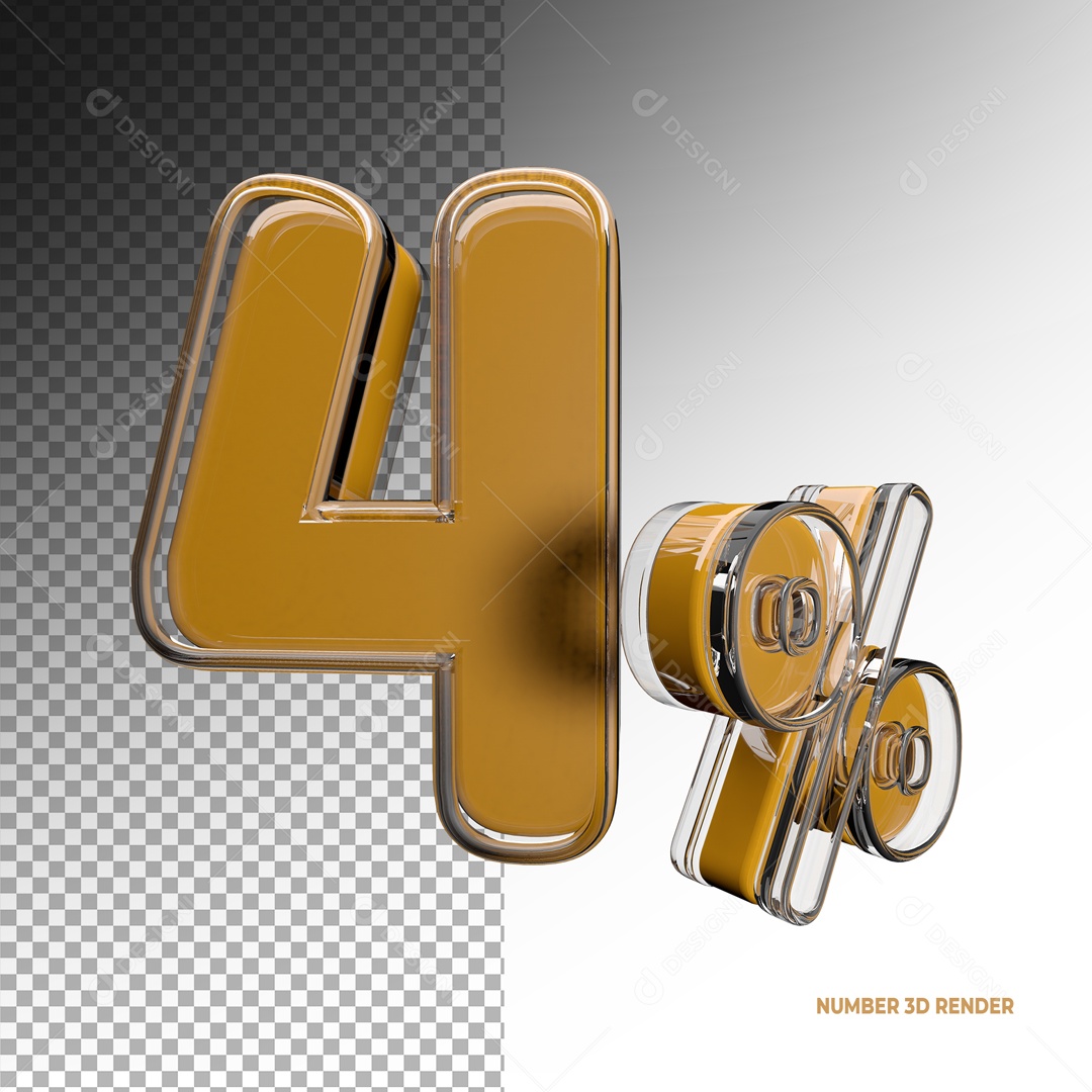 Número 3D 4% Porcento Laranja para Composição PSD