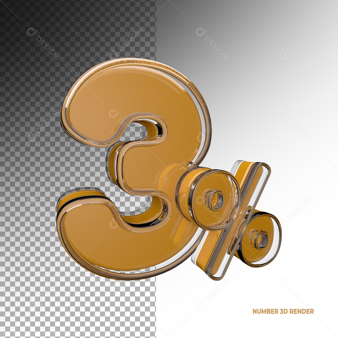 Número 3D 3% Porcento para Composição PSD