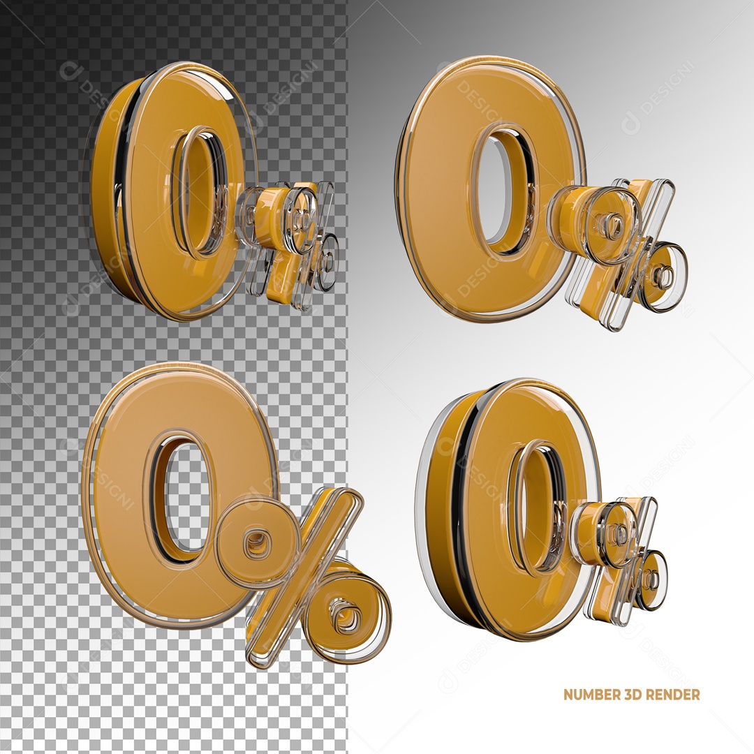 Número 3D 0% Porcento Laranja para Composição PSD