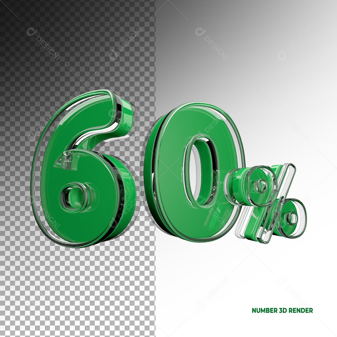 Número 3D 60% Porcento Verde para Composição PSD