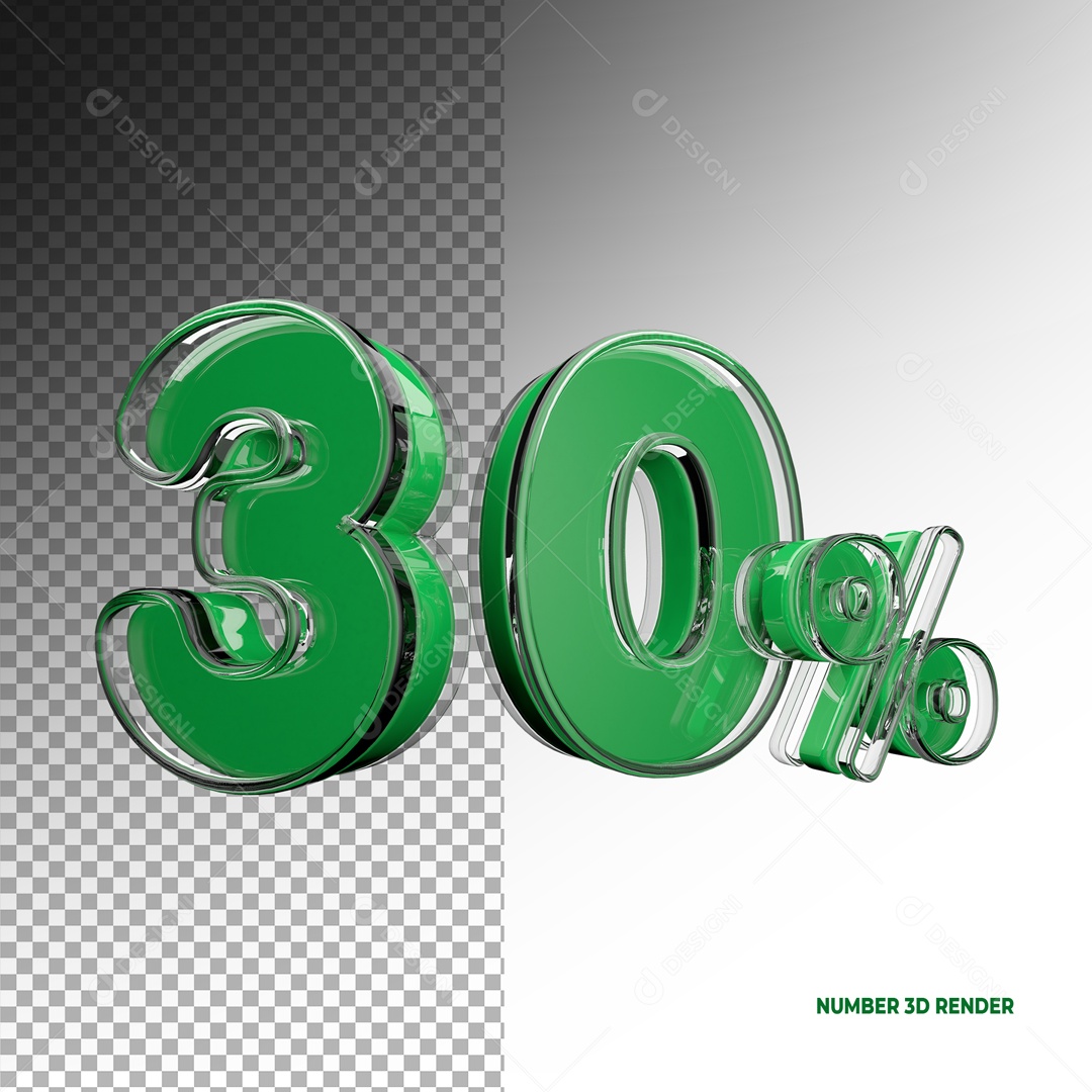 Número 3D 30% Porcento Verde para Composição PSD