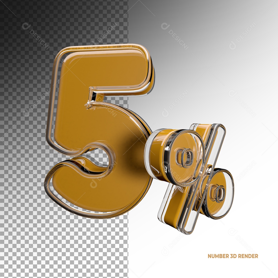 Número 3D 5% de Desconta Laranja para Composição PSD