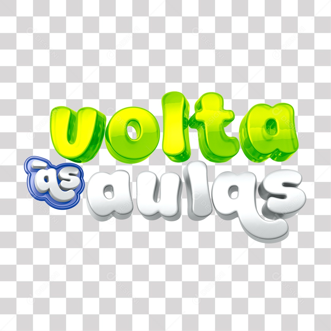 Volta às Aulas Texto 3D Colorido para Composição PNG Transparente