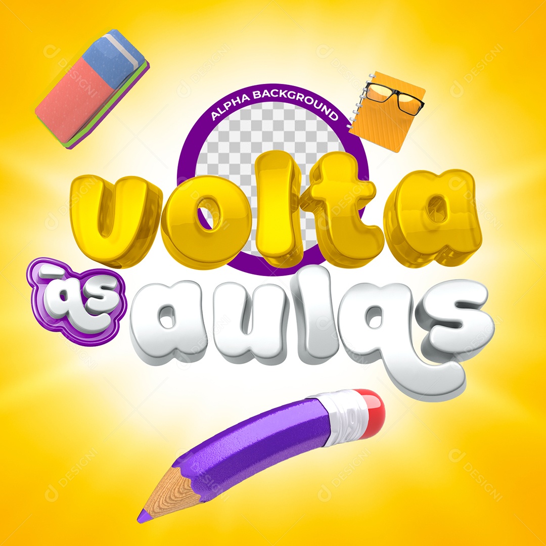 Volta às Aulas Selo 3D Colorido para Composição PSD