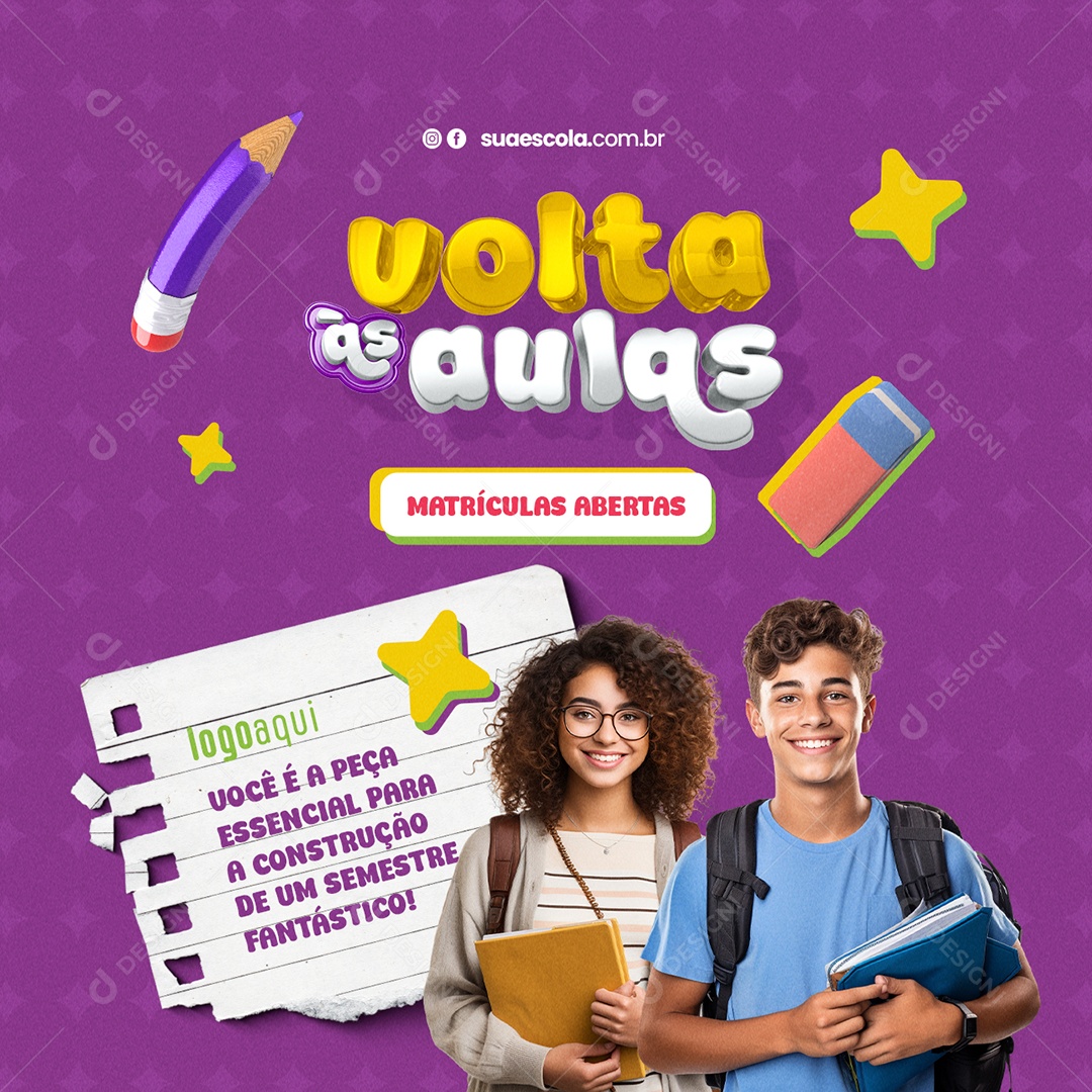 Volta às Aulas Escola Matrículas Abertas Social Media PSD Editável