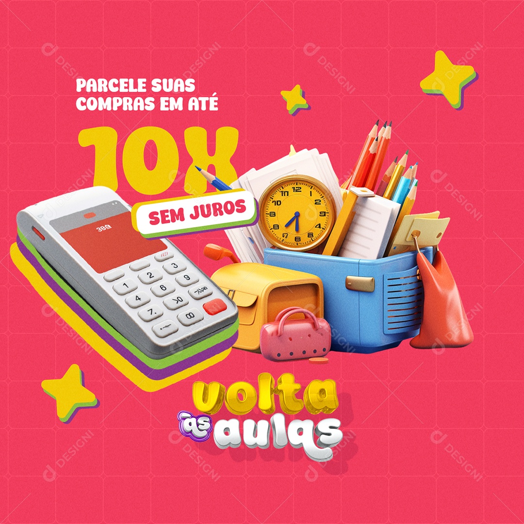 Volta às Aulas Papelaria Parcele suas Compras em Até 10x Sem Juros Social Media PSD Editável