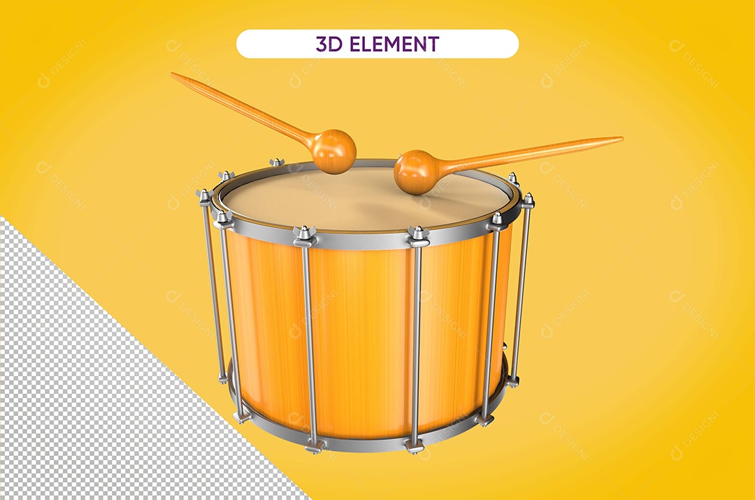 Elemento 3D Tambor Musical Amarelo Para Composição PSD
