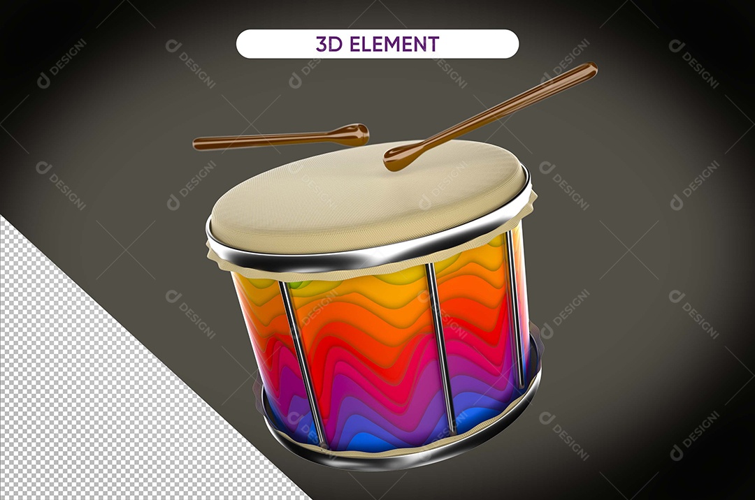 Elemento 3D Tambor Musical Para Composição PSD
