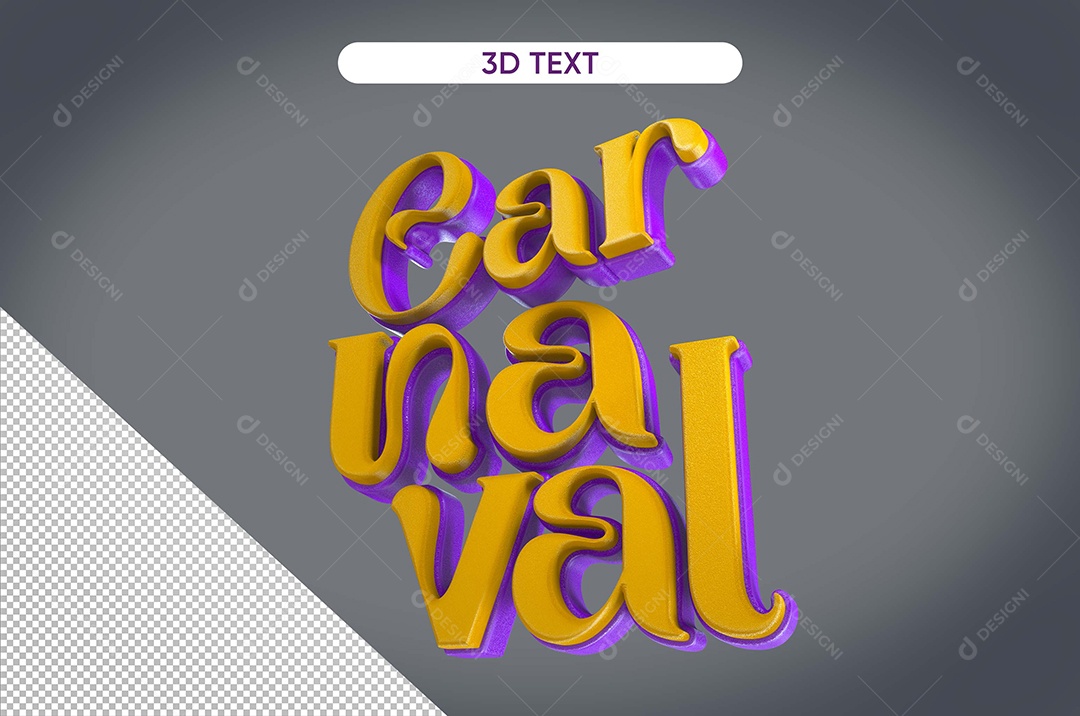 Texto 3D Amarelo e Roxo Carnaval Para Composição PSD