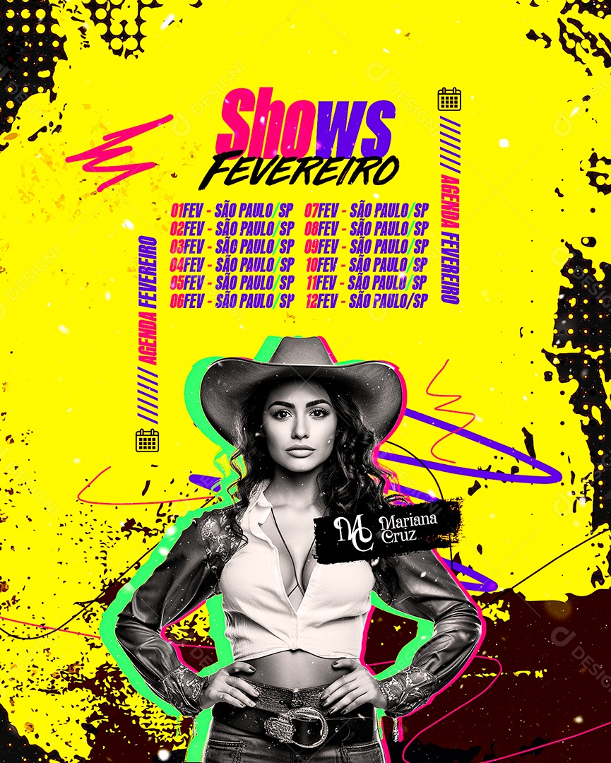 Flyer Shows Fevereiro Mariana Cruz Social Media PSD Editável