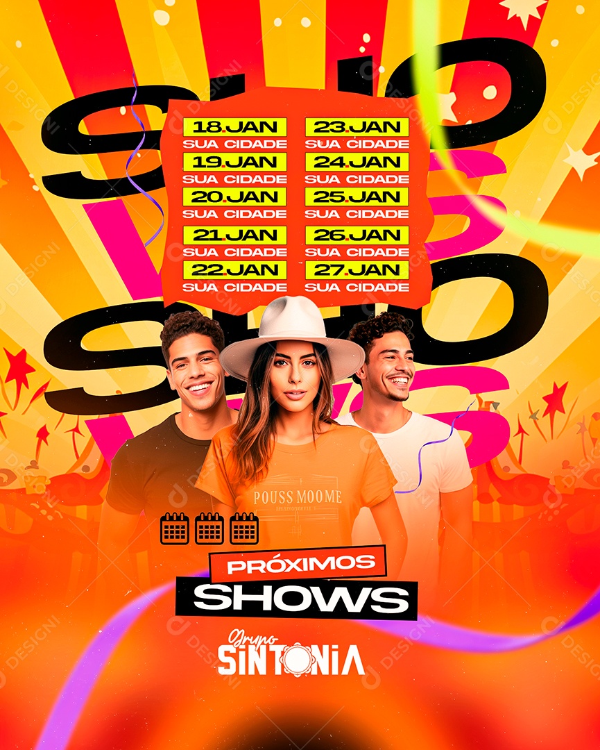 Flyer Shows Janeiro Grupo Sintonia Próximos Shows Social Media PSD Editável