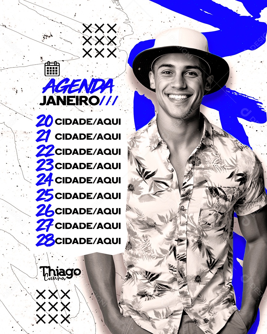 Flyer Thiago Cunha Agenda Janeiro Social Media PSD Editável