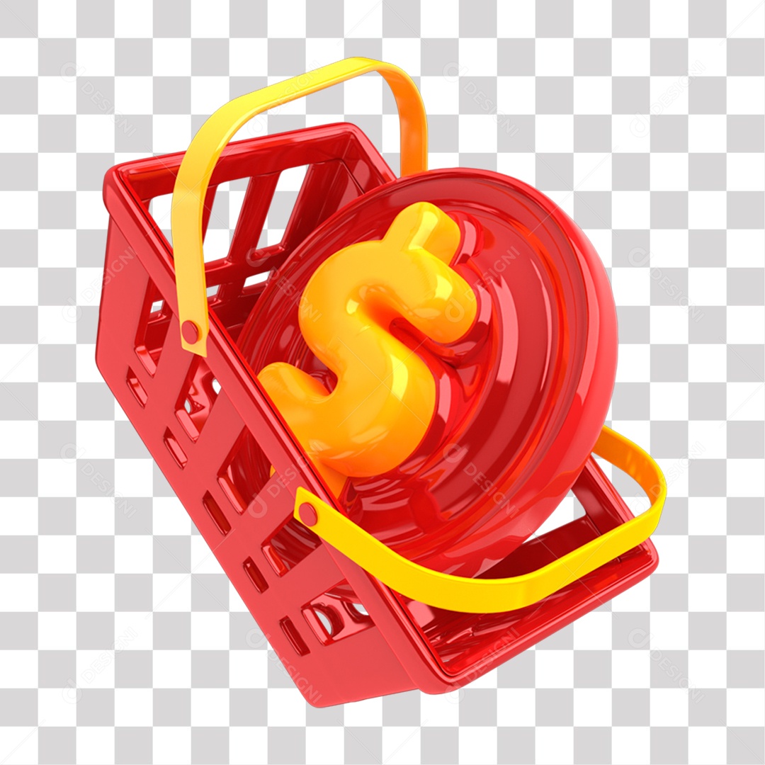 Cesta de Compras Elemento 3D de Ofertas Da Semana para Composição PNG Transparente