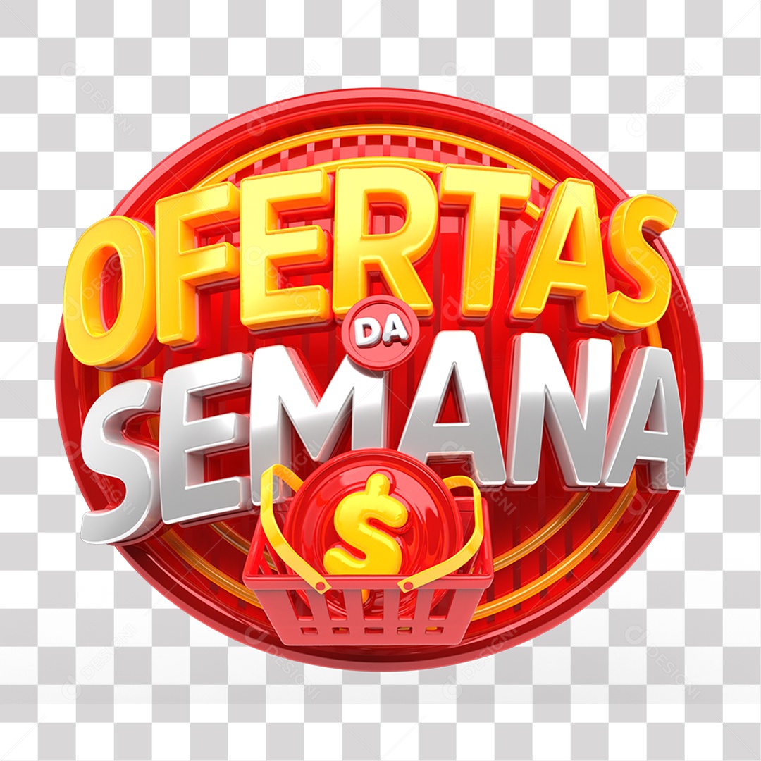 Selo 3D Ofertas Da Semana Vermelho e Amarelo para Composição PNG Transparente