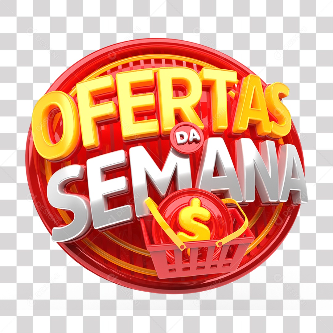 Ofertas Da Semana Selo 3D Vermelho e Amarelo para Composição PNG Transparente