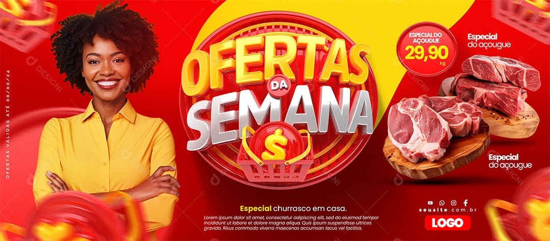 Banner Ofertas Da Semana Especial Do Açougue Carnes Social Media PSD Editável