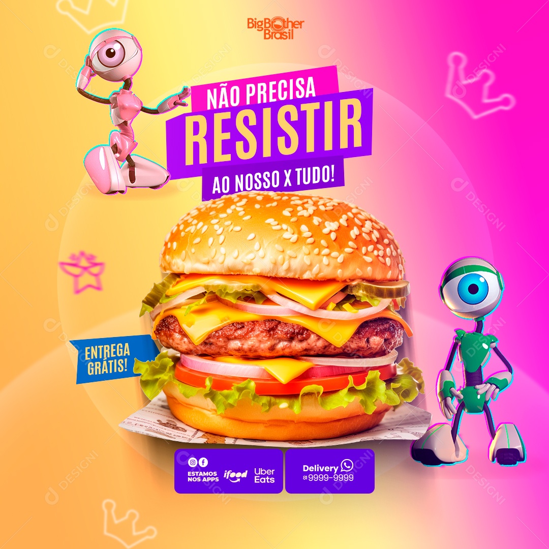 Não Precida Resistir Ao Nosso X Tudo Hamburgueria Social Media PSD Editável