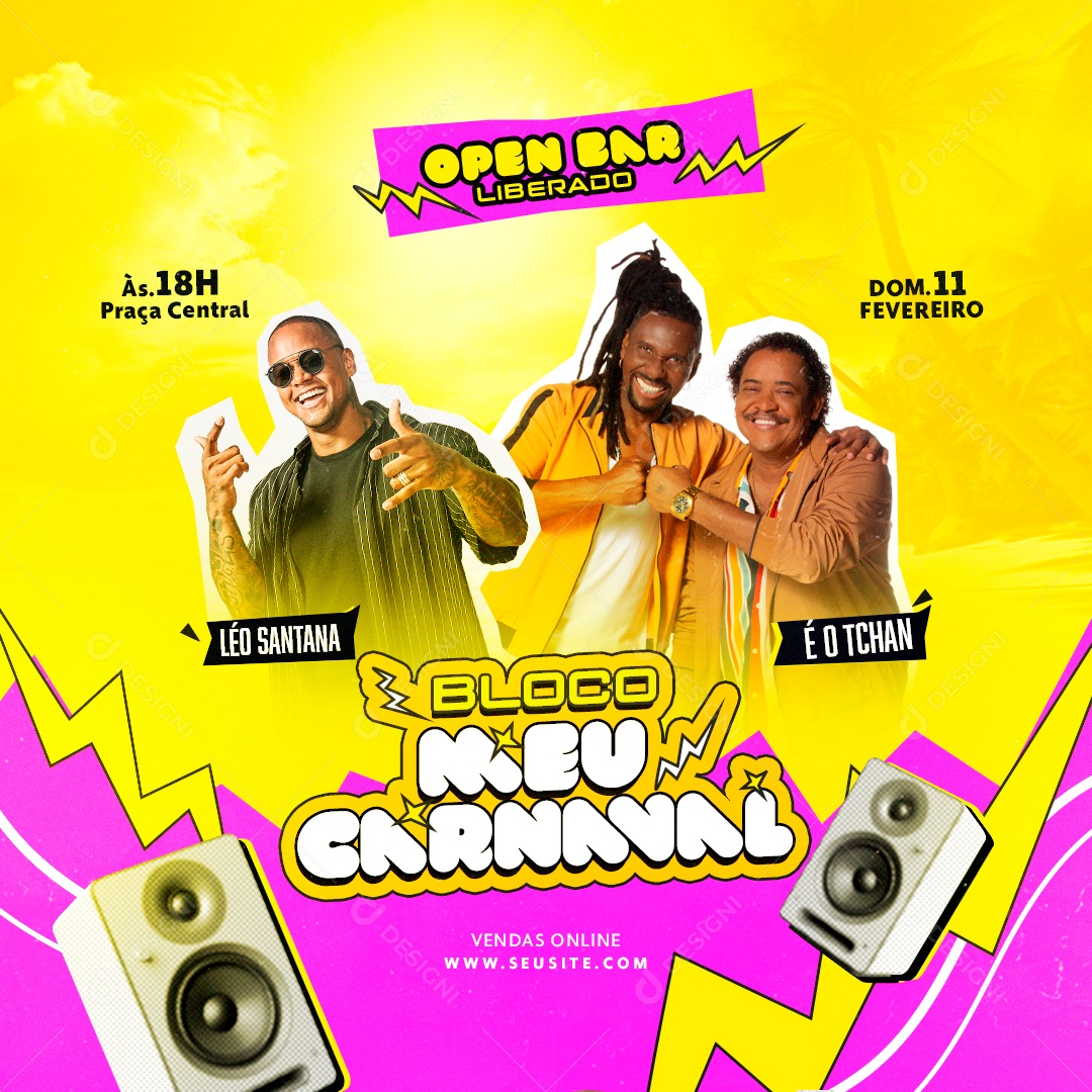 Social Media Flyer Open Bar Bloco Meu Carnaval PSD Editável