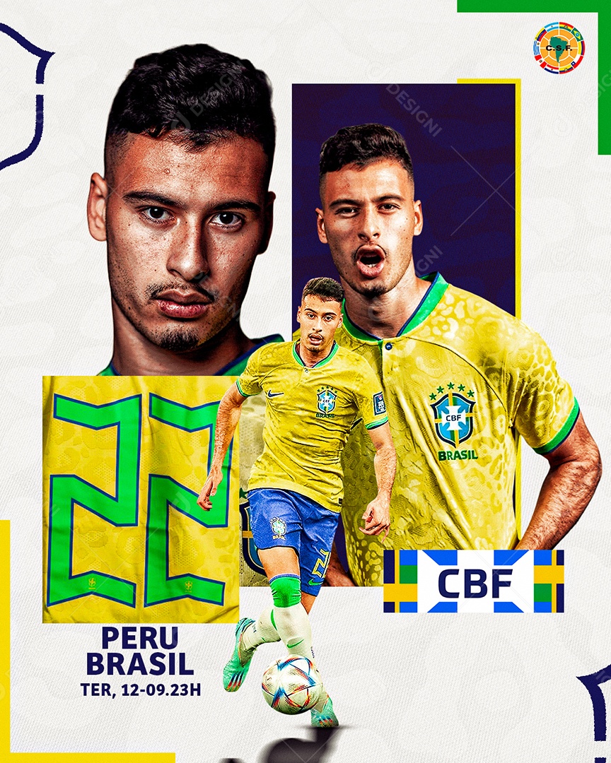 Social Media Flyer Futebol Peru x Brasil Jogador Gabriel Martinelli PSD Editável
