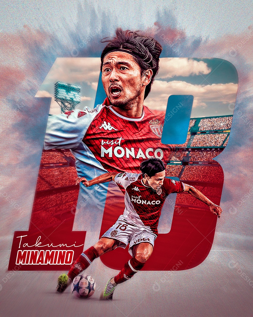 Social Media Flyer Jogador de Futebol Takumi Minamino Time Monaco PSD Editável