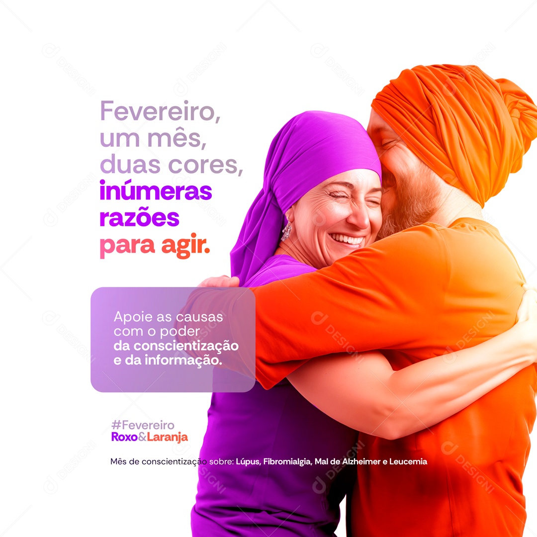 Social Media Fevereiro Um Mês Duas Core Roxo e Laranja PSD Editável