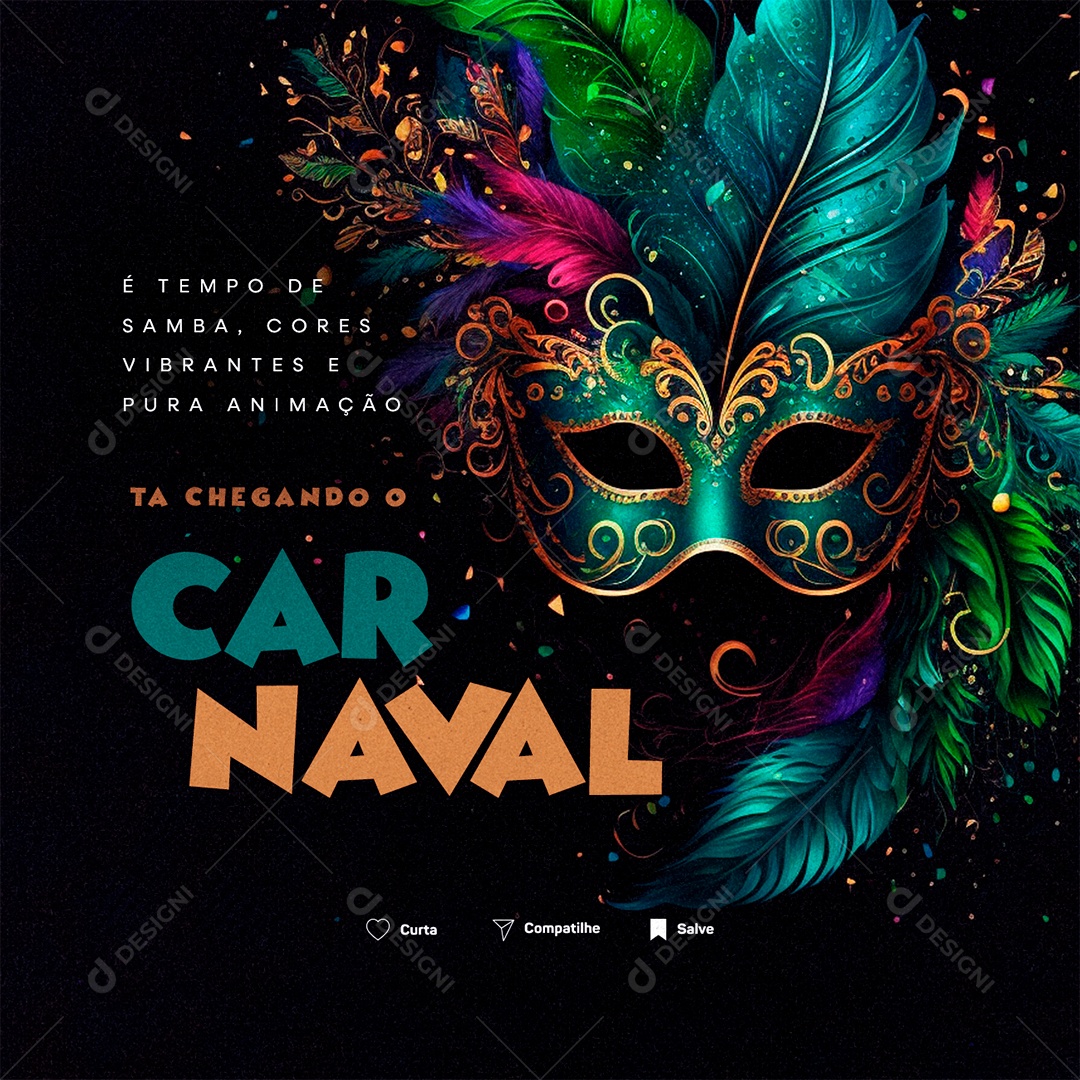 Social Media Carnaval É Tempo De Samba Cores Vibrantes e Pura Animação PSD Editável