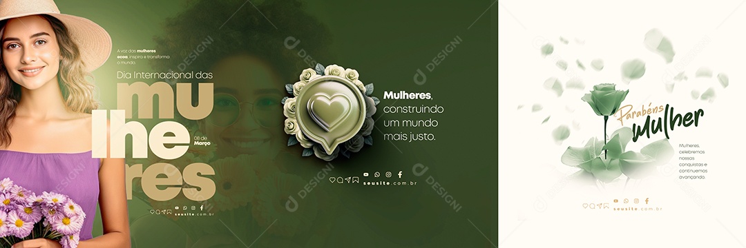 Carrossel Dia Internacional das Mulheres Construindo um Mundo mais justo Social Media PSD Editável